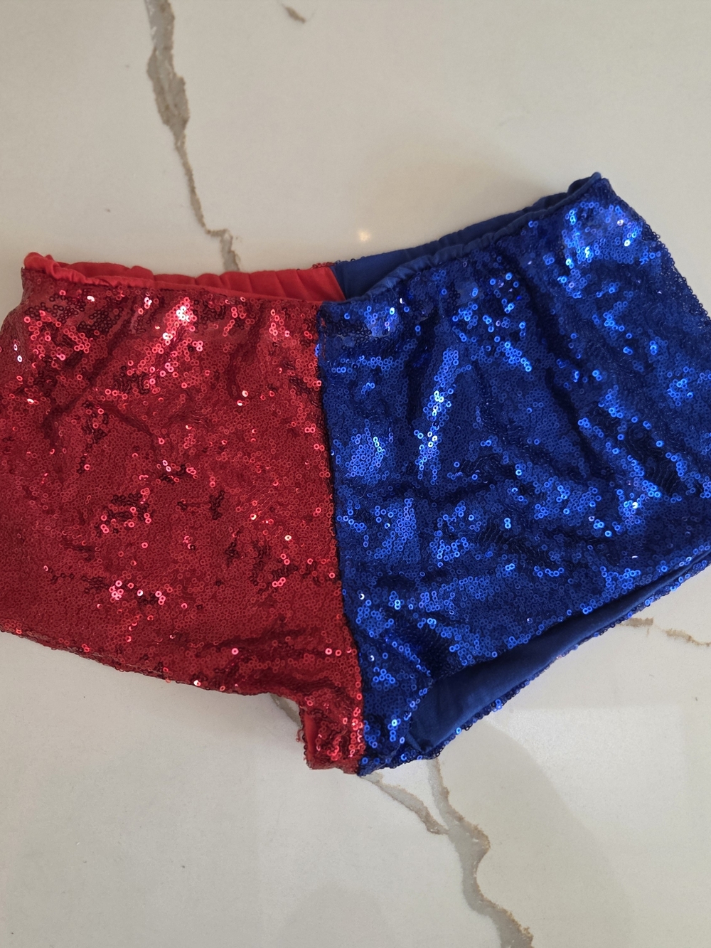 Suicide Squad Harley Quinn Red Blue Sequin Shorts Costume 4th of JulySparkly red